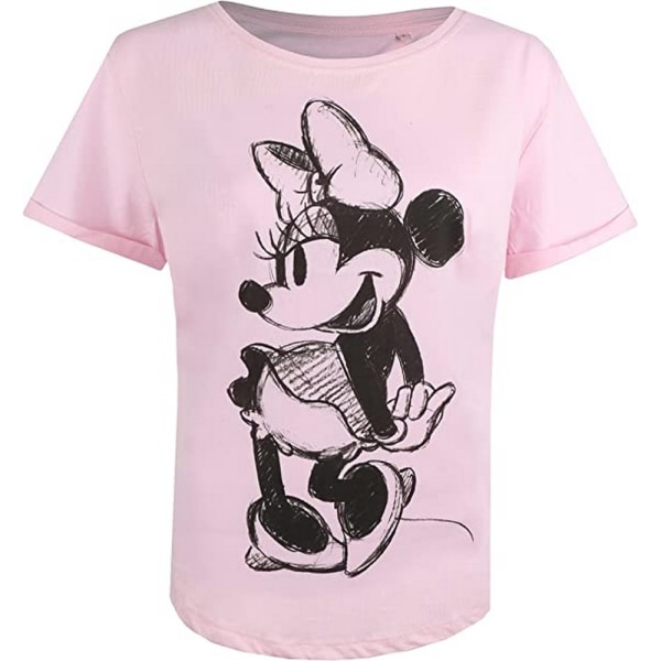 Disney Dam/Ladies Minnie Mouse Sketch T-shirt i bomull L Light Light Pink L