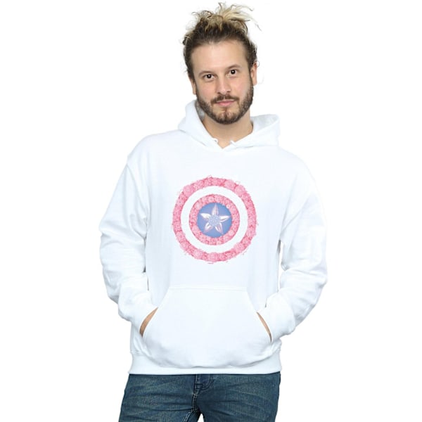 Marvel Herr Captain America Blommor Sköld Hoodie L Vit White L