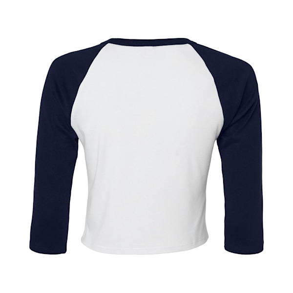 Bella + Canvas Dam/Dam Micro-Rib Raglan 3/4 Ärm Crop T White/Navy XL