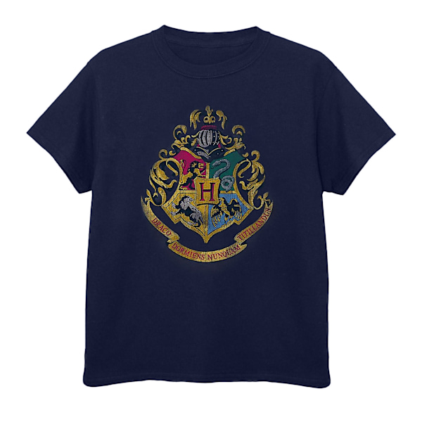Harry Potter Pojkar Hogwarts Crest Bomull T-shirt 7-8 År Marinblå Navy Blue 7-8 Years