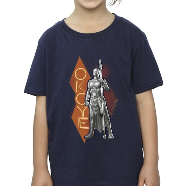 Marvel Girls Wakanda Forever Okoye Stance Bomull T-shirt 3-4 år Navy Blue 3-4 Years