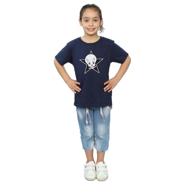 Looney Tunes Girls Tweety Pie Mono Star T-shirt i bomull 5-6 år Navy Blue 5-6 Years