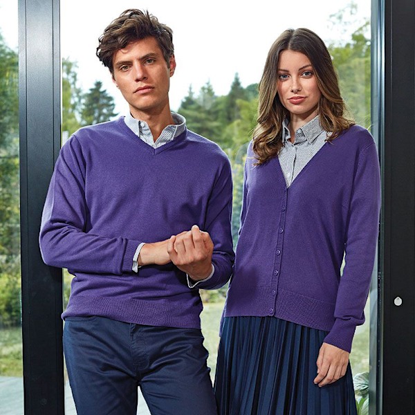Premier Dam/Damer Knapp Genom Långärmad V-ringad Stickad Purple 8