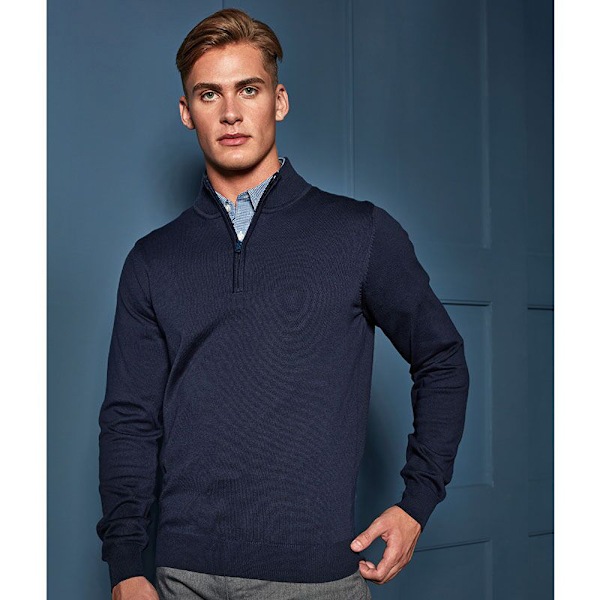 Premier Herr 1/4 Dragkedja Stickad Tröja 4XL Marinblå Navy 4XL