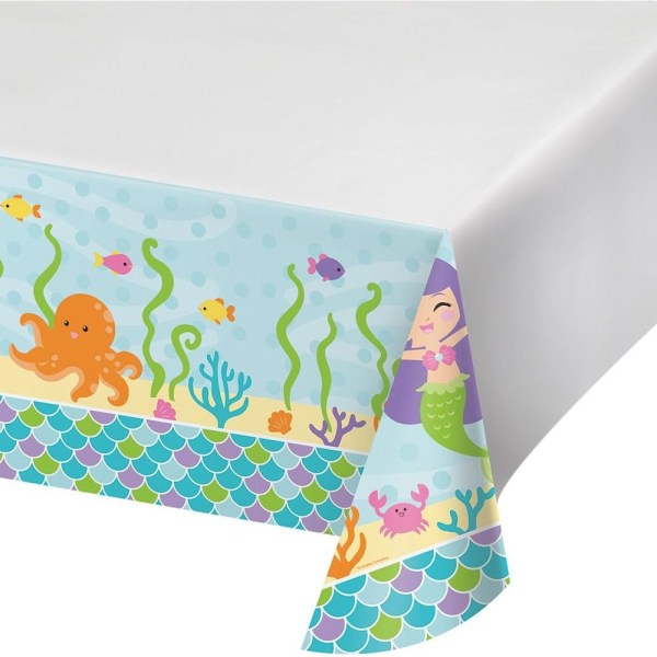 Creative Party Plast Mermaid Party Cover One Size Vit White/Sky Blue/Purple One Size