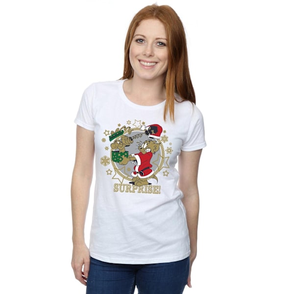Tom And Jerry Dam/Kvinnors Jul Överraskning Bomull T-Shirt X White XL