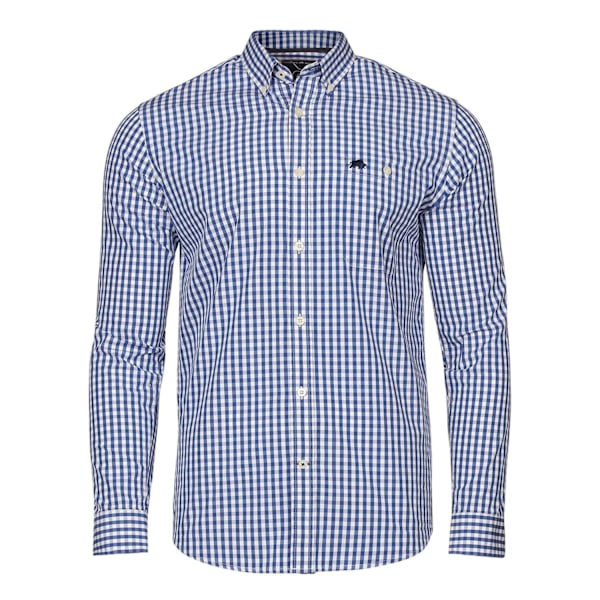 Raging Bull Herr Gingham Klassisk Långärmad Skjorta L Marinblå Navy L