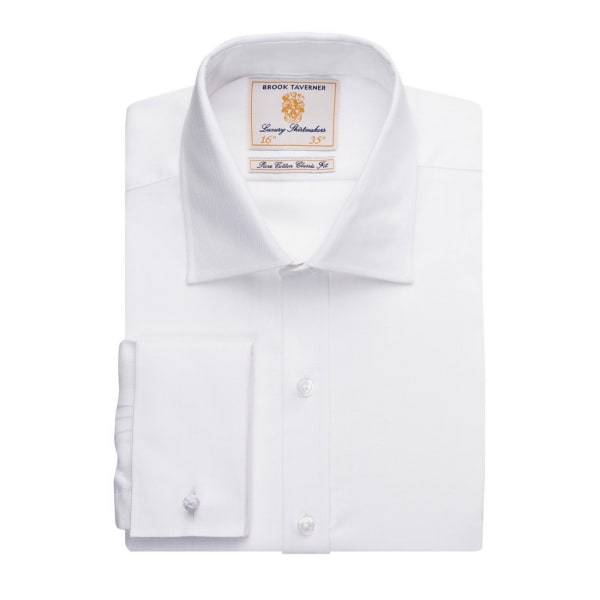 Brook Taverner Mens Andora Herringbone Långärmad Formell Shir White 16in