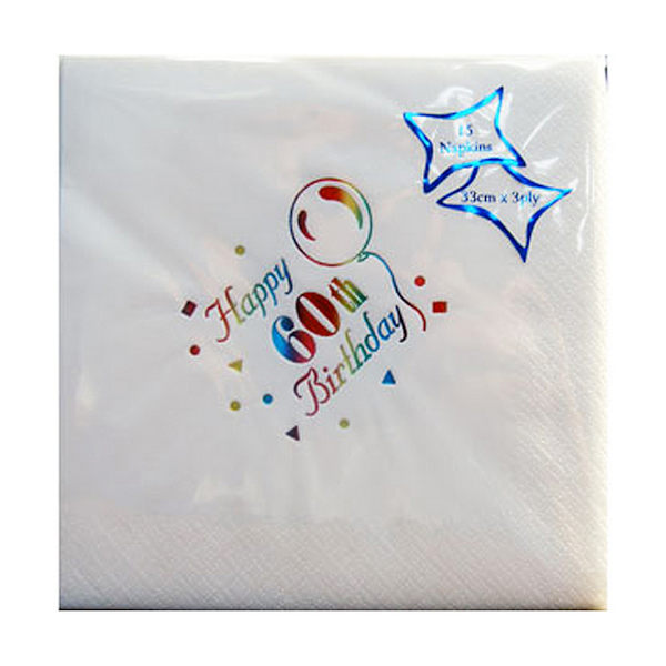 NPK 60-årsdag Folietryckta Servetter (Förpackning om 15) En Storlek Vit White One Size