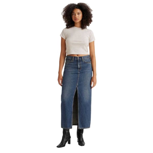 Levis Dam Denim Hög Midja Maxikjol 25R Mörkblå Dark Blue 25R