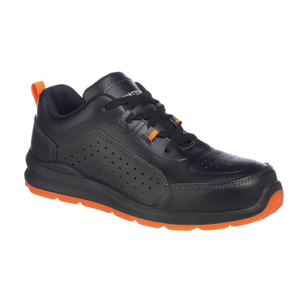 Portwest Perforerade läderskor Compositelite Safety Trainers för män Black/Orange 10 UK