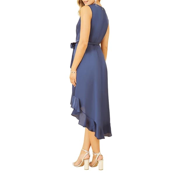 Mela London Dam Satin V-ringad Ärmlös Omlottklänning 6 Navy 6 UK