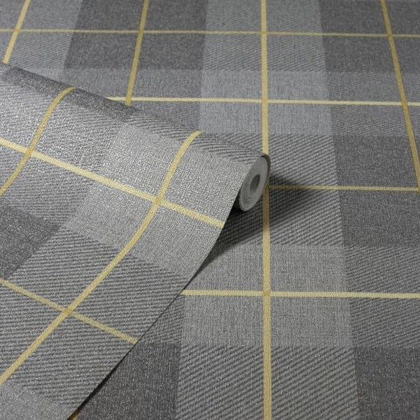 Arthouse Heritage Tartan Textured Wallpaper 10m x 53cm Ockra/Grå Ochre/Grey 10m x 53cm