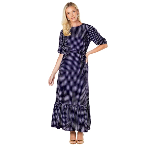 Dorothy Perkins Dam/Dam Polka Dot Tiered Hem Midi Klänning 1 Navy 16 UK