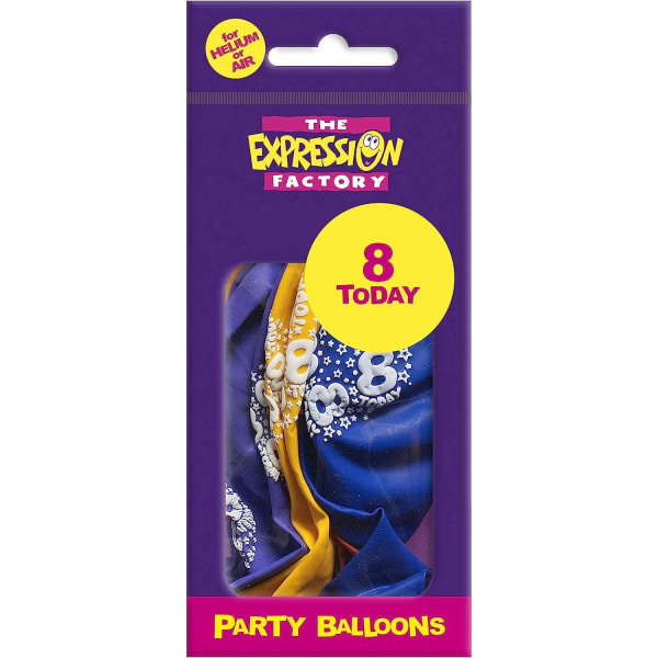 Expression Factory Latex 8-årsballonger (paket med 8) En Yellow/Blue/White One Size