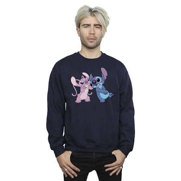 Disney Mens Lilo & Stitch Kisses Sweatshirt XL Marinblå Navy Blue XL
