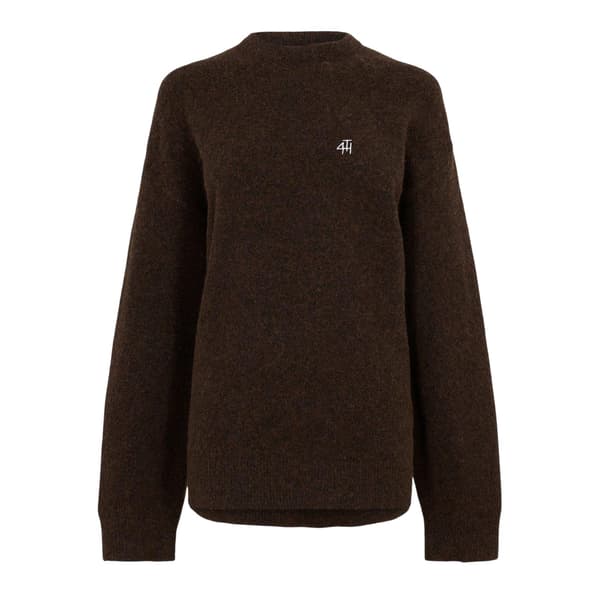 4th & Reckless Dam/Dam Broderad Logotyp Stickad Rundhals Chocolate 14 UK