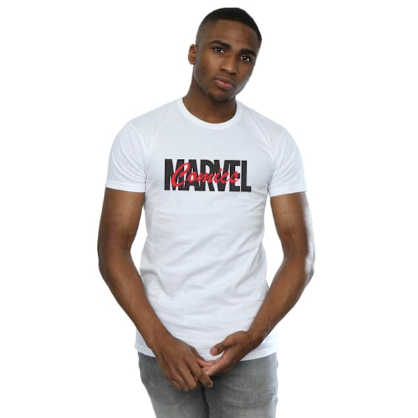 Marvel Herr Röd Font Logo T-Shirt M Vit White M