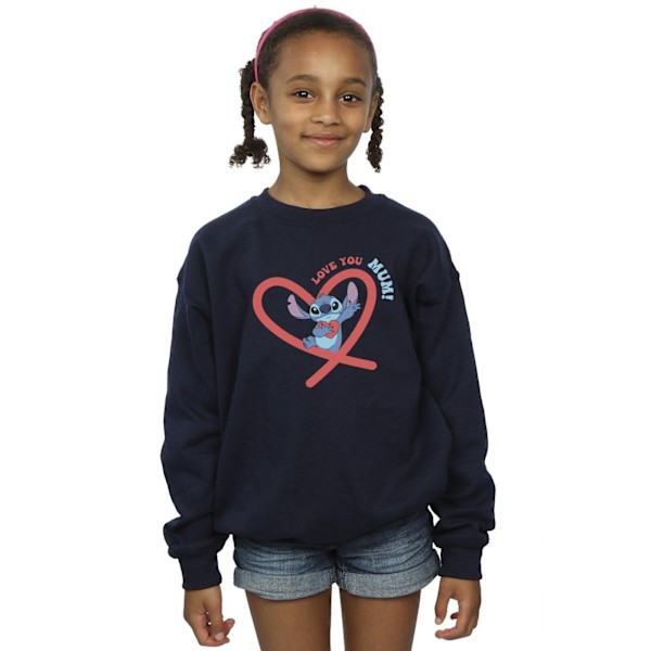 Disney Girls Lilo & Stitch Love You Mum Sweatshirt 12-13 år Navy Blue 12-13 Years