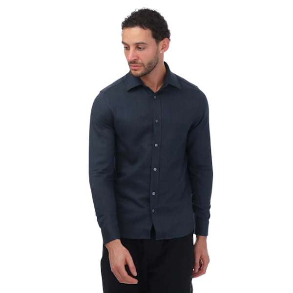 Ted Baker Herr Crotone Fiskbensmönstrad Långärmad Skjorta XXL Marinblå Navy XXL