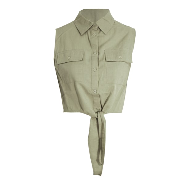 Brave Soul Dam/Kvinnor Elizabeth Knyt Framtill Skjorta XS Khak Khaki Green XS