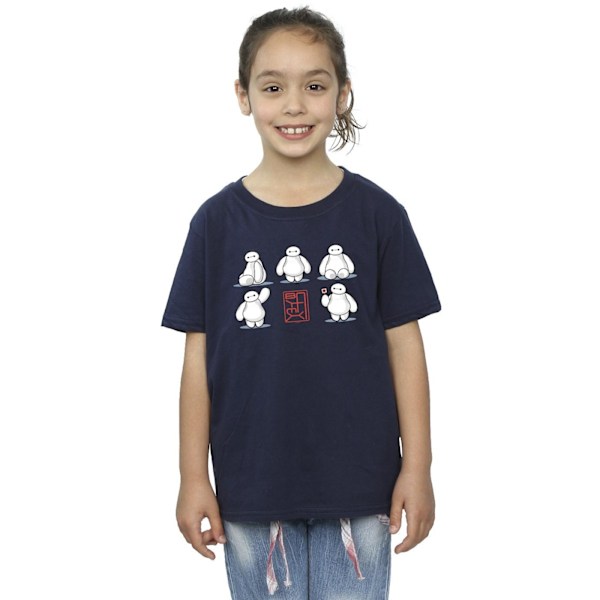 Disney Girls Big Hero 6 Baymax Många Poser Bomull T-shirt 5-6 År Navy Blue 5-6 Years