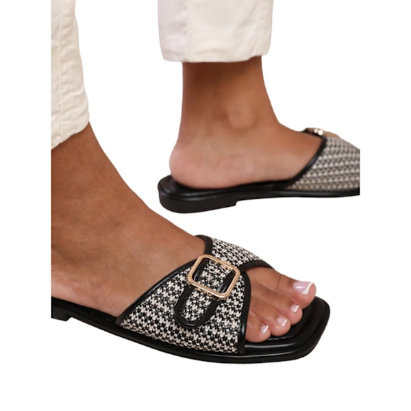 Var kommer det ifrån Dam/Dam Vermont Raffia Spänne Sliders 3 Black 3 UK