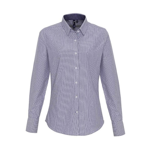 Premier Dam/Damm Randig Oxford Långärmad Skjorta White/Navy L