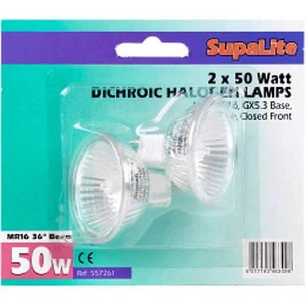 SupaLite MR16 50W dikroiska halogenreflektorlampor (paket med 2) Clear One Size