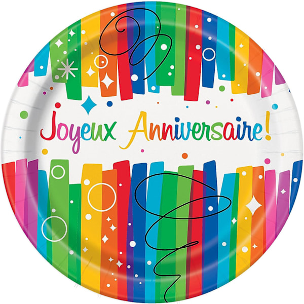 Unika festliga Joyeux Anniversaire regnbågsband engångstallrikar Multicoloured One Size