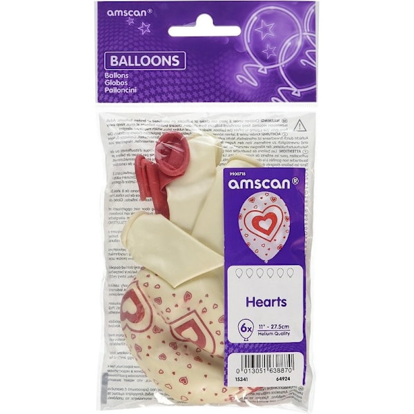 Amscan Hjärtballonger (6-pack) One Size Off White/Röd Off White/Red One Size