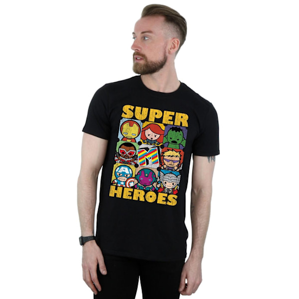 Marvel Mens Kawaii Super Heroes T-Shirt S Svart Black S