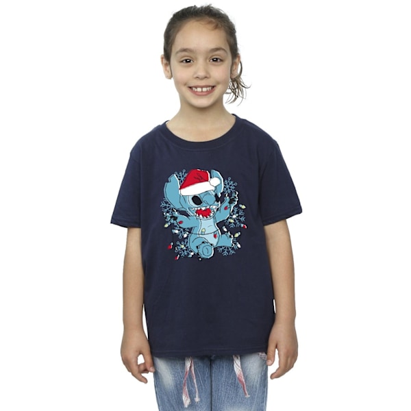 Disney Girls Lilo And Stitch Julbelysning Skiss Bomull T-S Navy Blue 9-11 Years