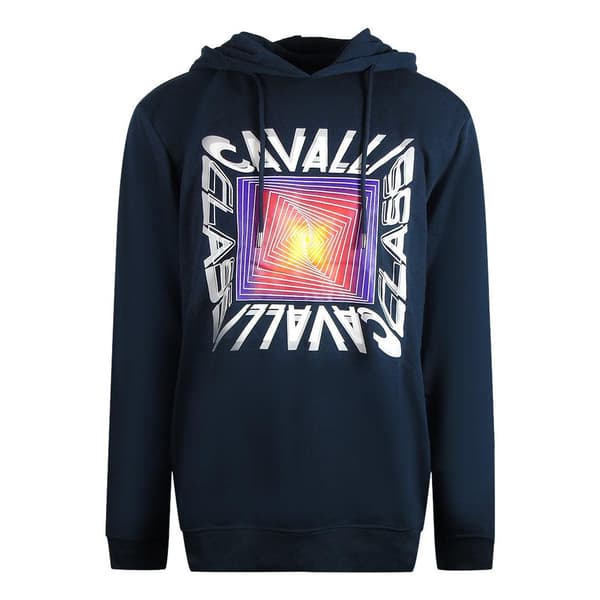 Cavalli Class Asymmetrisk Box Hoodie för män L Marinblå Navy L