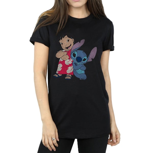 Lilo & Stitch Dam T-shirt i bomull för kvinnor/damer, klassisk pojkvänstmodell, storlek L Black L