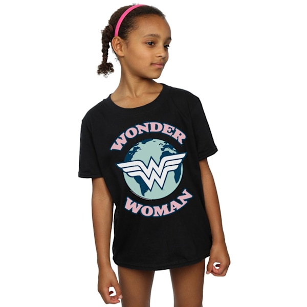 DC Comics Girls Wonder Woman Planet Symbol Bomull T-shirt 3-4 år Black 3-4 Years