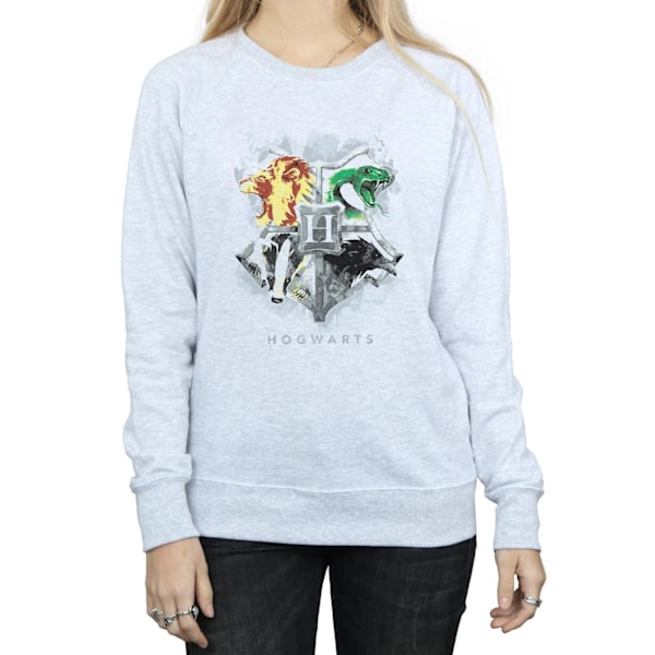 Harry Potter Dam/Damer Hogwarts Målad Crest Sweatshirt L Heather Grey L