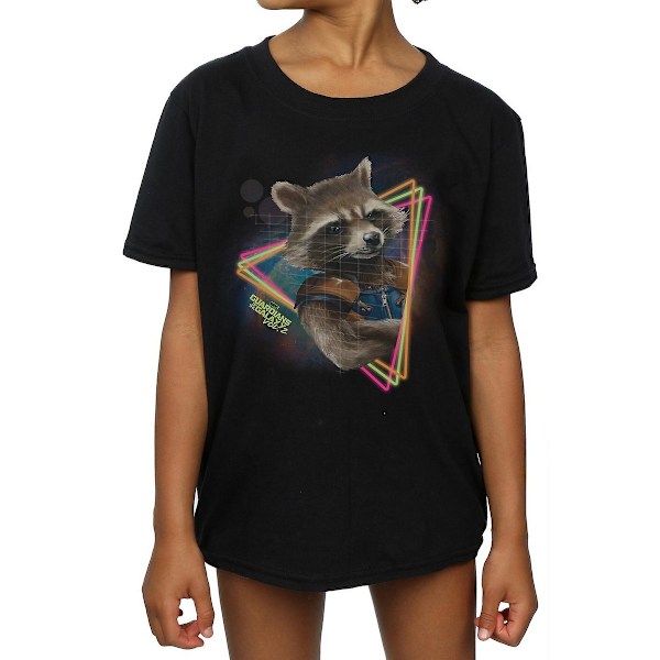 Guardians Of The Galaxy Flickor Rocket Raccoon Neon Bomull T-Shir Black 9-11 Years