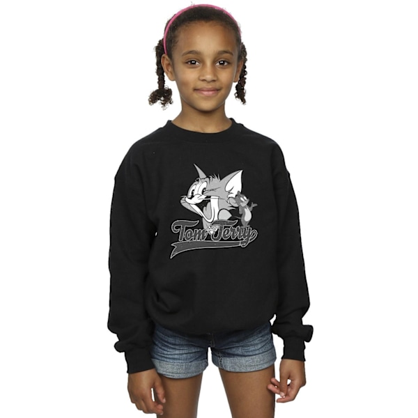 Tom And Jerry Girls Greyscale Square Sweatshirt 9-11 År Svart Black 9-11 Years