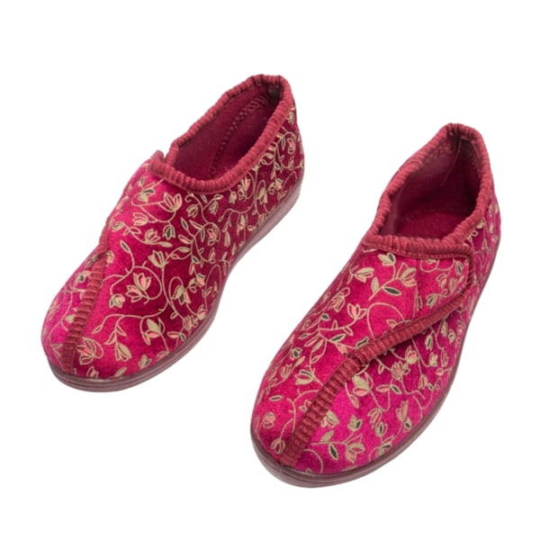 Zedzzz Dam/Dam Janice Touch Fastening Floral Tofflor 7 UK Wine 7 UK