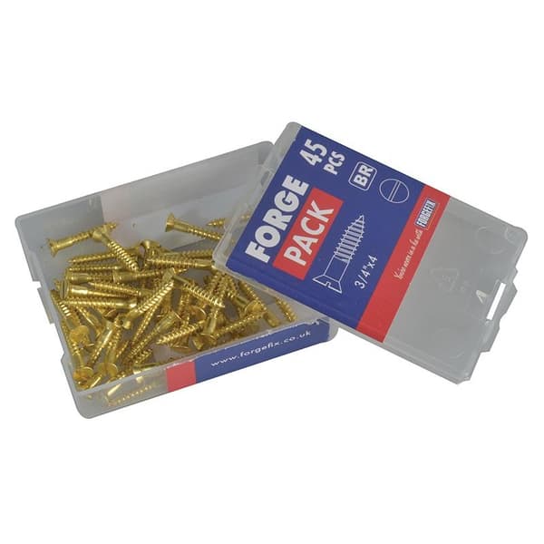 Forgefix Träskruvar, Spårskruv, Försänkt, Mässing 3/4 tum x 4 ForgePack 4 Multi Colour 3/4in x 4 ForgePack 45