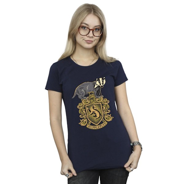 Harry Potter Dam/Kvinnor Hufflepuff Sketch Crest Bomull T-shirt Navy Blue S