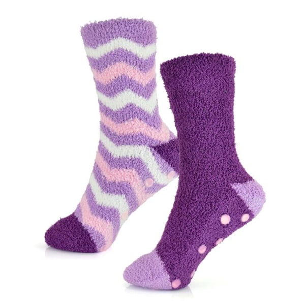 RJM Dam/Damm Randiga Strumpor med Grepp (2-pack) 4 UK-7 UK Lila/Rosa/Vit Purple/Pink/White 4 UK-7 UK