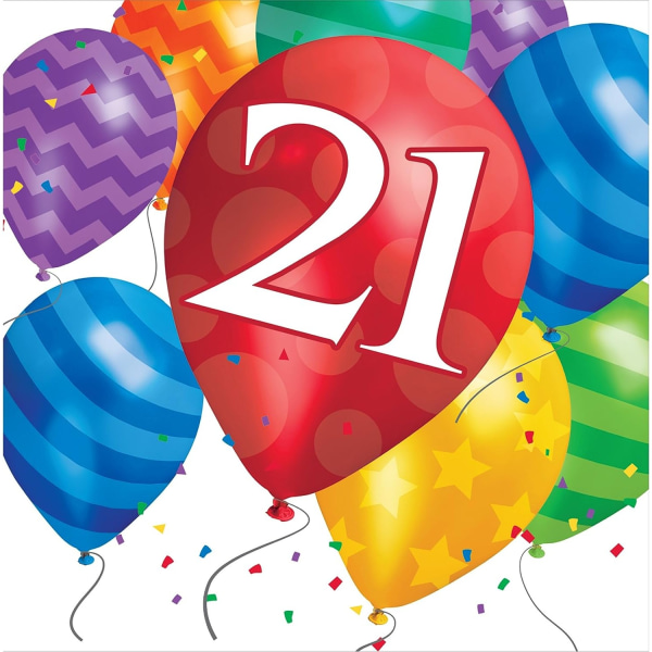 Creative Converting Balloons 21st Birthday engångsservetter ( Multicoloured One Size