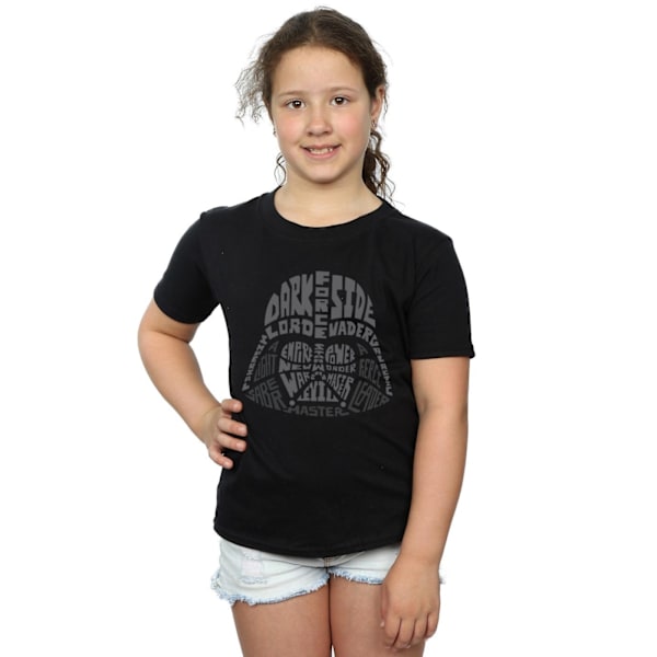 Star Wars Girls Darth Vader Text Head Bomull T-shirt 7-8 år Black 7-8 Years