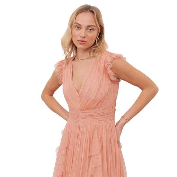 Anaya With Love Dam/Dam V-ringad Flutter Maxiklänning med Vattenfall Peach 16 UK