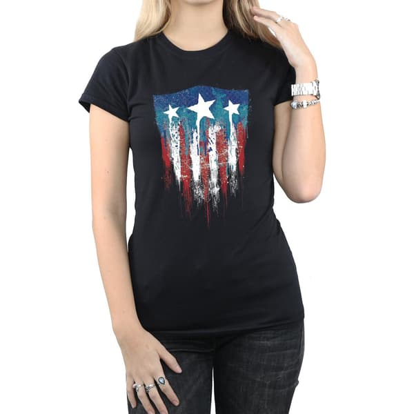 Marvel Dam/Dam Captain America Flag Shield T-shirt i bomull Black S