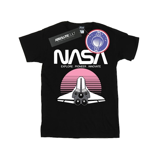 NASA Dam/Kvinnors Rymdfärja Solnedgång Bomull Pojkvän T-Shir Black 4XL