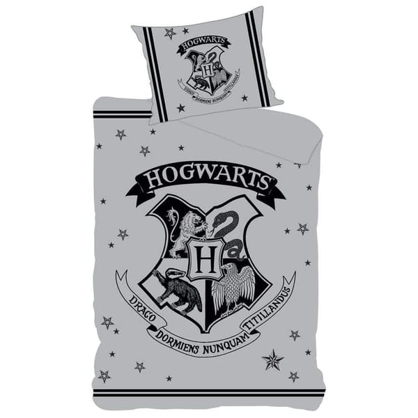 Harry Potter Hogwarts Påslakan Set Enkelsäng Grå Grey Single