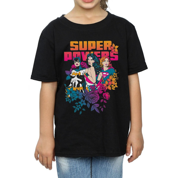 DC Comics Girls Super Powers Neon Floral Bomull T-shirt 9-11 År Black 9-11 Years